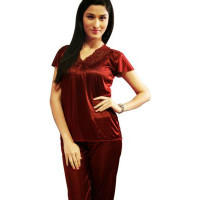 Shop CJ: Get 60% off Amy Rose Satin Feel Maroon Nightwear (Pack of 4) Orders