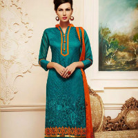 Shiprocket: 64% OFF on Turquoise Chanderi Cotton Embroidered Designer Dress Material Orders