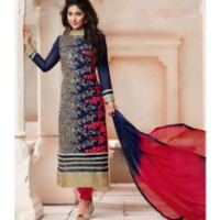 Shiprocket: 38% OFF on Dhameliya Blue and red Georgette Semi Sttich Embroidery Work Salwarsuit Orders