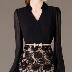 Trendsgal: Flat 50% OFF on Elegant V-Neck Lantern Sleeve Embroidered Dress